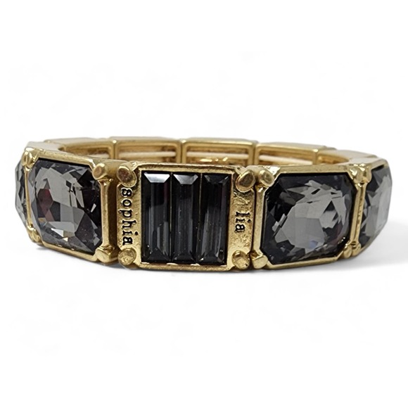 Lia Sophia Matte Gold Stretch Bracelet Versailles w/ smoke grey Cut Crystals - Picture 1 of 7